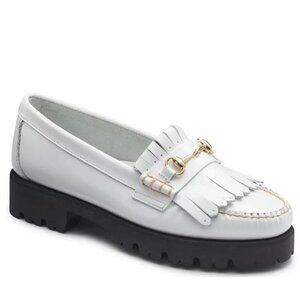 G.H. Bass Women's Lianna Kiltie Lug Loafers White Bit Buckle Fringe Platform 9.5